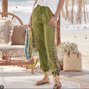 Sundance Olive Green Embroidered Track Pants